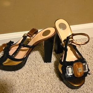 Black and Gold High Heel Dress Shoes with Straps ... Elisabetta Franchi